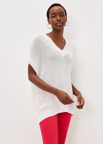 Phase Eight Lizzia V-Neck Stitch Knitwear White Canada | TXKAJG-854